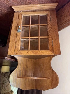 Vintage Oak Curio Corner Cabinet Shelf Display Farmhouse - Image 1 of 4