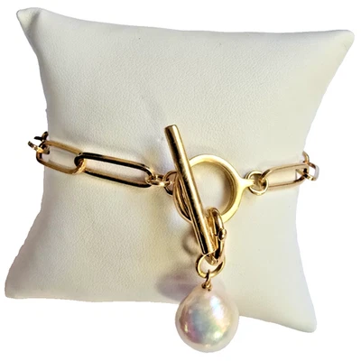 Affinity Gold-Over 纯银回形针手链可拆卸珍珠小饰品 925 — 第 1/4 张图片