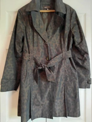 Dana Buchman леопард поли Тренч дождевик кнопки ремня карманы складки L - Изображение 1 из 4