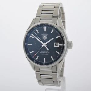 TAG Heuer Carrera Calibre 7 Twin Time WAR2010-0 Black 41mm Auto Men's Watch - Picture 1 of 10
