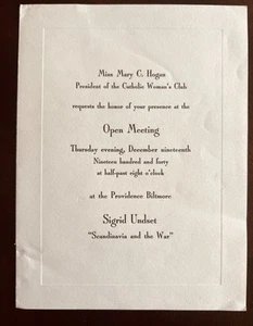 1940 Invite Sigrid Undset Lecture Catholic Womens Club WWII Exile Providence RI - Picture 1 of 5
