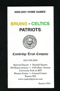 Boston Bruins & Celtics--NE Patriots--2000-01 Pocket Schedule--Cambridge Trust - Picture 1 of 1