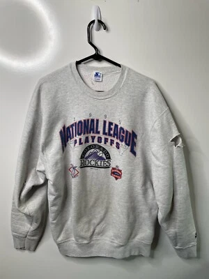Colorado Rockies White Sweatshirt Pull Over Long Sleeve Small Rip Size XL Playof Foto 1 de 4