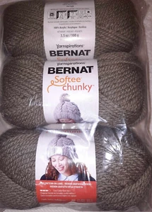Bernat Softee Chunky Yarn Lot of 3 Skeins TAUPE GREY #6 Super Bulky - Picture 1 of 1