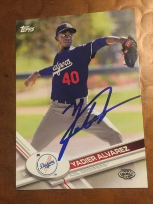 YADIER ALVAREZ Signed 2017 Topps Pro Debut Baseball Card LA DODGERS AUTO - Image 1 of 2