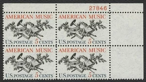 #1252 5c American Music, Plate Block [27846 UR] Mint **ANY 5=FREE SHIPPING** - Picture 1 of 1