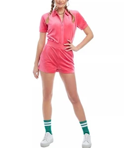 Juicy Couture Women Small Pink Embellished Short Sleeve Shorts Velour Romper NWT - Picture 1 of 13