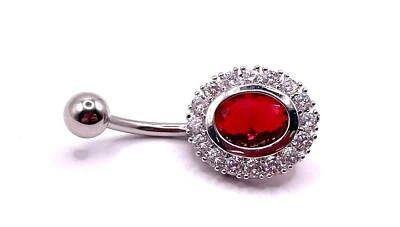 Belly bar crystal cluster central faux Ruby  gem surrounded by clear crystal cz - Image 1 of 4