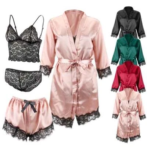 new Sexy-Lingerie-Women-Silk-Lace-Robe-Dress-Babydoll-Nightgown-kimono pajamas - Picture 1 of 16