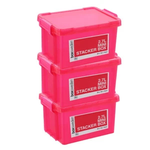 3x Box Sweden 24cm Mini Stacker Box 2.7L w/ Clip Lock Lid Container Storage Pink - Picture 1 of 5