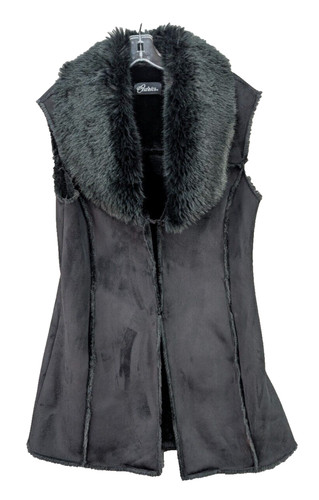 VETEMENTS Cedrics pelliccia foderata scamosciata aperta davanti senza maniche gotico nero antracite donna taglia M