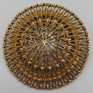 1960s Monet Sonata Line Openwork Circle Brooch Gold Plated - Picture 1 of 12