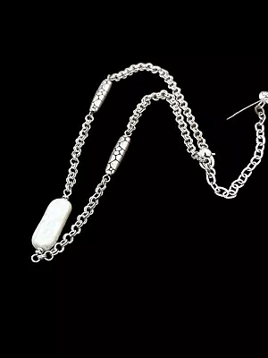 Brighton Pebble Pearl Double Link Necklace-white pearl bar- silver chain - Image 1 of 3