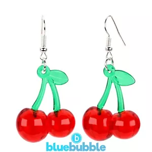 bluebubble CHERRY POP Transluscent Fruit Earrings Kitsch Kawaii Cutie Festival - Picture 1 of 6