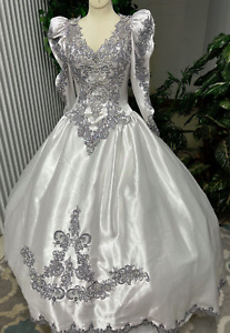 Robe de mariée années 80-90 en argent teint à la main robe de bal train grand