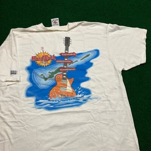 Camicia Vintage Hard Rock Cafe Uomo XL Bianca Isole Cayman Ocean Graphic anni 90 USA - Foto 1 di 13