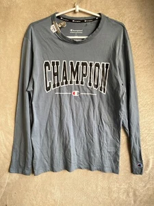 Champion Casual T-Shirts Top Size S Mens Blue Grey Logo Long Sleeve - Picture 1 of 10