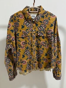 ZARA Floral Button Down Shirt Boho Style Raw Hem Women’s Size L Prel - Picture 1 of 10