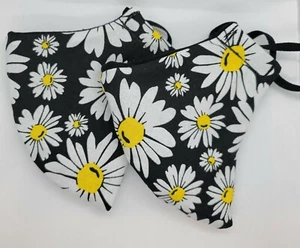 2 Pack- Daisy Flowers on black print handmade face masks - Picture 1 of 3