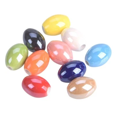 10pcs 15x11mm Oval Shiny Glossy Glazed Ceramic Porcelain Loose Beads DIY - Image 1 of 4