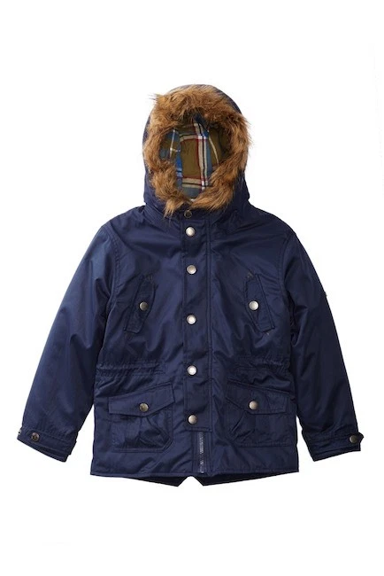 Chaqueta de bolsillo con solapa y capucha con ribete de piel sintética French Connection talla 6 - azul marino Foto 1 de 1