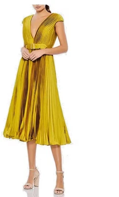 Vestido Mac Duggal Midi Talla 12 Charturese Sin Mangas Profundo V con Cinturón Venta al por menor $338 Foto 1 de 4