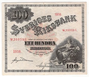 SWEDEN  100 Kronor  1916  P:29j  VF  Sveriges Riksbank - Picture 1 of 2