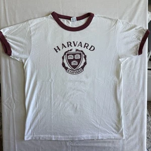 Vtg 80s Champion Harvard University Ringer T-Shirt Mens XL White USA Made - Picture 1 of 12