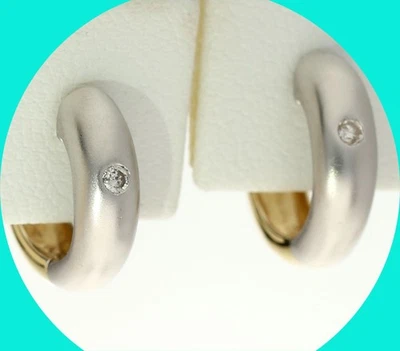 Natural Diamond Huggie Hoop Earrings 14K Multi-tone Gold 1/2” Long - Image 1 of 4