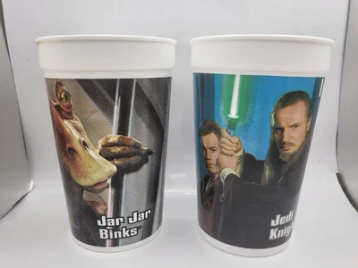 Star Wars Episode 1 Cinema Only Drink Cups X 2 Jar Jar Binks & Jedi Knights - Image 1 of 3
