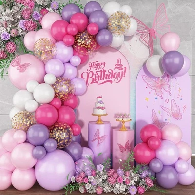 Kit de arco de guirnalda de globo rosa y púrpura, 18 pulgadas, 12 pulgadas, 10 pulgadas, 5 pulgadas,  Foto 1 de 4