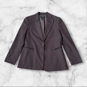 Blazer de lana Lafayette 148 New York para mujer talla 12 un botón borgoña a rayas - Imagen 1 de 6