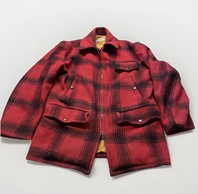 Vintage 50s Penneys Wool Buffalo Plaid Cruiser Coat Mackinaw Jacket Pay Day 40 M - Image 1 of 4