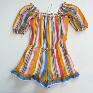 *New* Janie and Jack Striped Puff Sleeve Romper, Size 7 - Picture 1 of 3