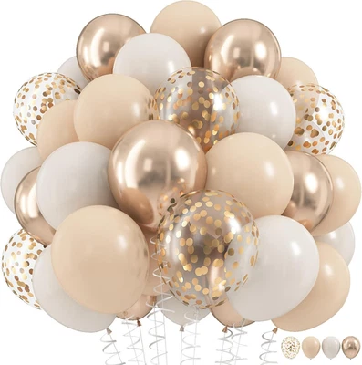Beige and Champagne Gold Balloon Set, 60Pcs 12 Inch Nude Cream Retro White Sa... - Image 1 of 4