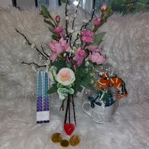 Floral Arrangement, Heart Candle, Tapered Candles, Dream Big Mug, Chocs Bn - Picture 1 of 9
