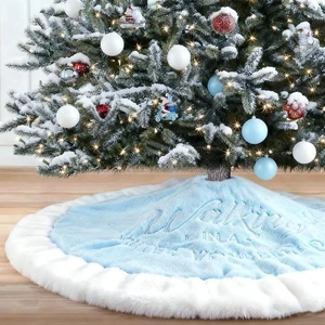 Falda Árbol Navidad Azul Claro, 36" Azul y Blanco Terciopelo Imitación Piel Árbol Falda... - Imagen 1 de 7