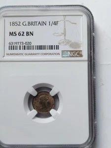 Great Britain United Kingdom 1852 Quarter Farthing NGC MS62BN Video - Picture 1 of 7