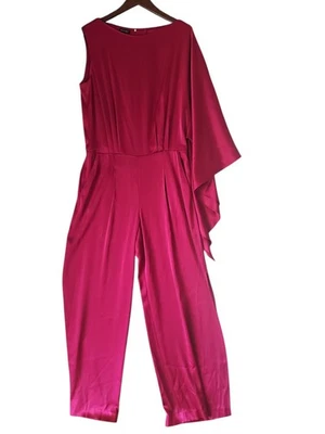 ESCADA One Kimono Sleeve Satin Fuchsia Wide Leg Slit Hem Jumpsuit Size 42 YJ01 - Image 1 of 4