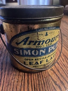 VINTAGE ARMOUR'S SIMON PURE LEAF LARD BAIL TOP TIN - Picture 1 of 7