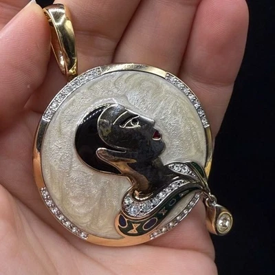 Pierre Lang Anhänger Brosche Emaille Modeschmuck Gold Art Deco Stil - Bild 1 von 4