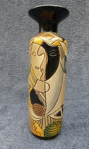 ART DECO ABSTRACT CERAMIC VASE 1930/50s CUBIST STYLE HAND PAINTED PICASSO STYLE - Picture 1 of 12