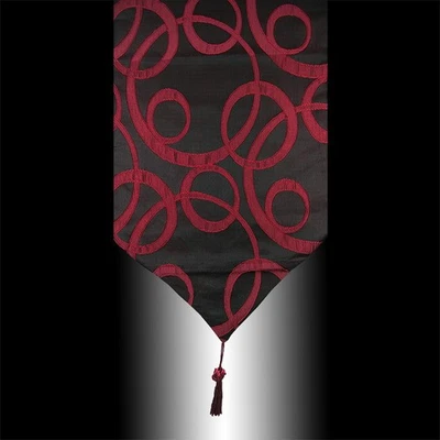 LUXURY BURGUNDY POLYESTER CIRCLES DECORATIVE TASSEL WEDDING TABLE RUNNER CLOTH - Image 1 of 2