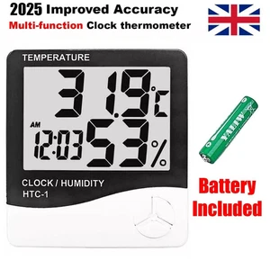 Digital Clock LCD Indoor Thermometer Hygrometer Humidity Meter Monitor Sensor UK - Picture 1 of 9