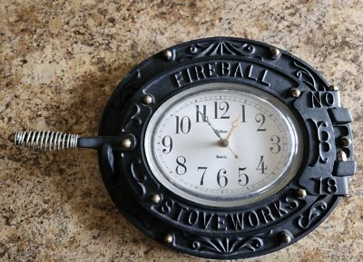 VINTAGE FIREBALL STOVEWORKS CAST IRON DOOR WOOD-STOVE CLOCK NO 78 - Image 1 of 4