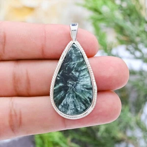 Regalo de aniversario para ella 925 plata natural serafinita piedras preciosas colgante joyería - Imagen 1 de 8