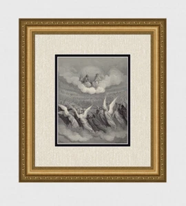 1800er Gustave DORE SIGNIERT Paradise Lost Holzschnitt "Gott mit seinem Sohn" GERAHMT COA - Bild 1 von 3