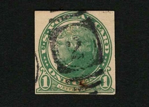 US 1914 #UX27 Green 1c Jefferson Postzl Card Cut Square Used - Picture 1 of 2
