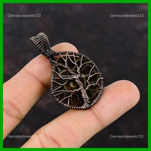 Pear Ammonite Fossil Stone Copper Ethnic Wire Wrapped Tree Of Life Boho Pendant - Picture 1 of 6