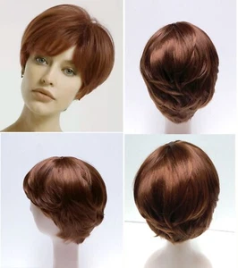 Peluca Bob corte pixie recto corto castaño rojizo para mujer NUEVA - Imagen 1 de 5